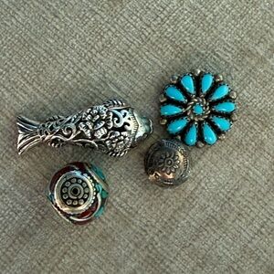 Sterling Beads & Genuine Turquoise Navajo Artisan Button